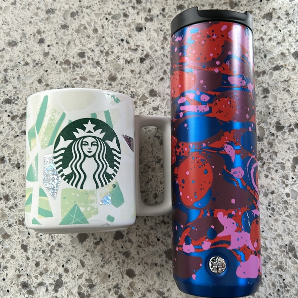 Combo - 2022 Starbucks tumbler and 2019 Crystal Geometric Metallic Hologram